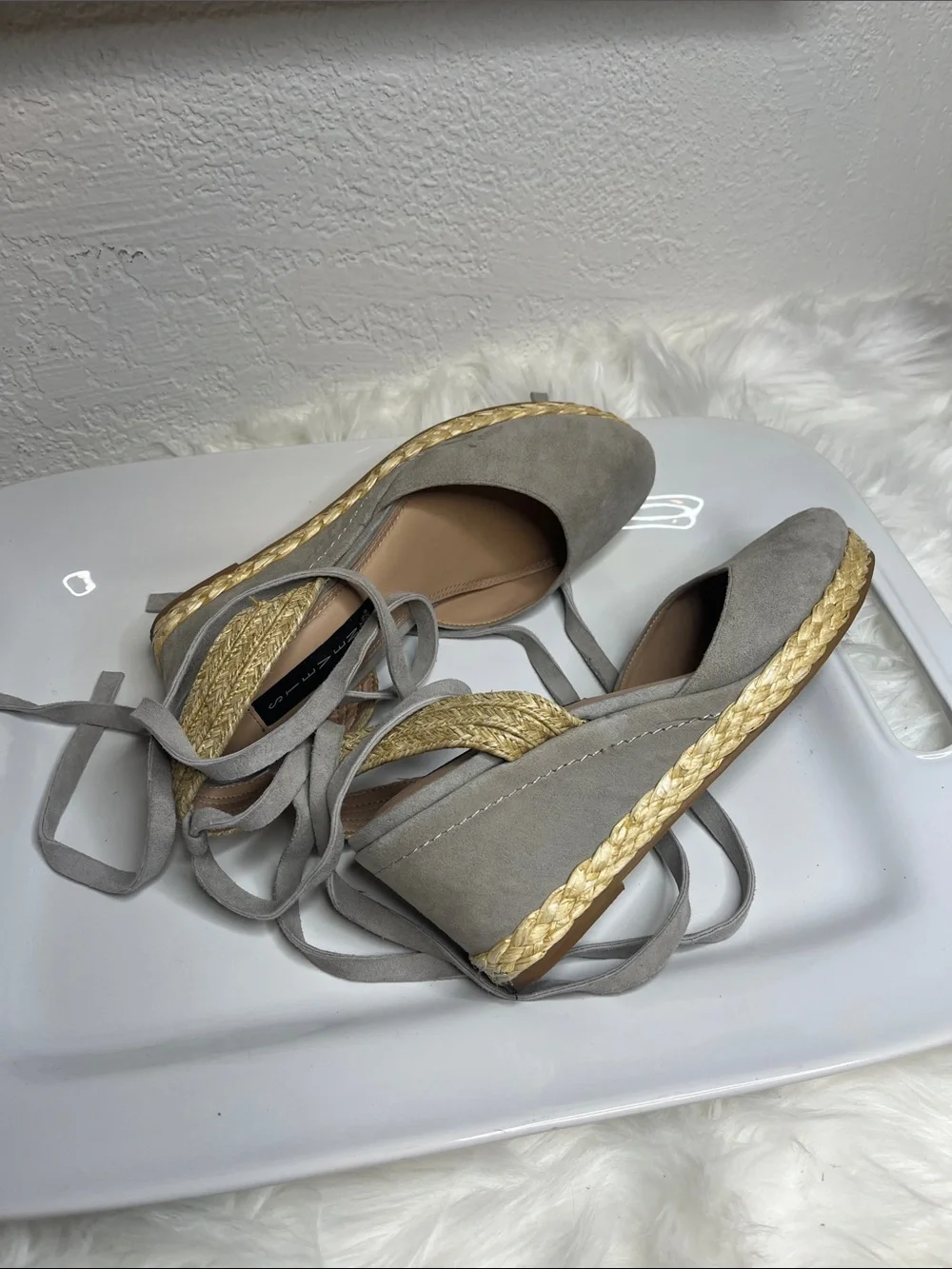 Steven By Steve Madden Gray Suede Espadrille Wedge Sandals with Ankle Tie